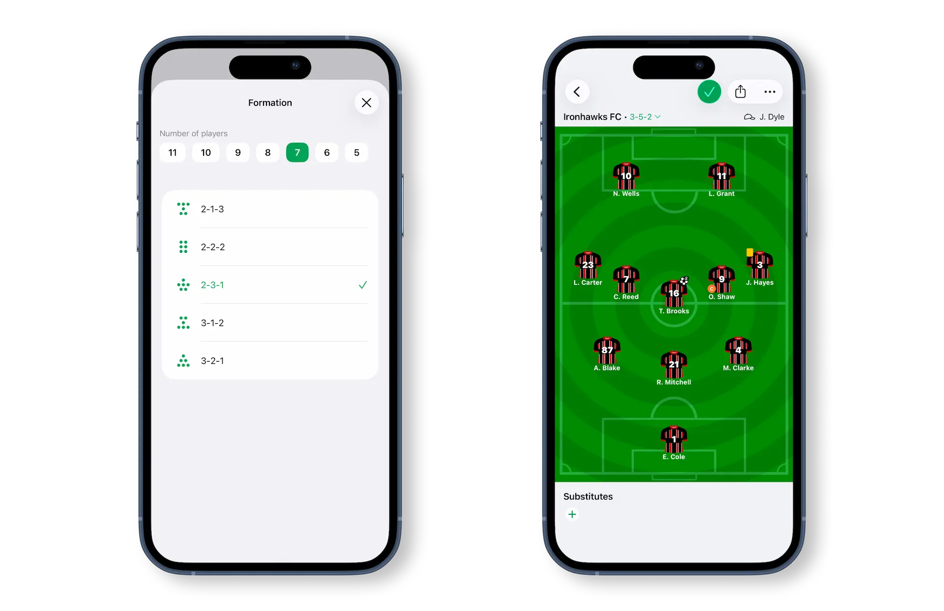 Formations from 11-a-side to 5-a-side