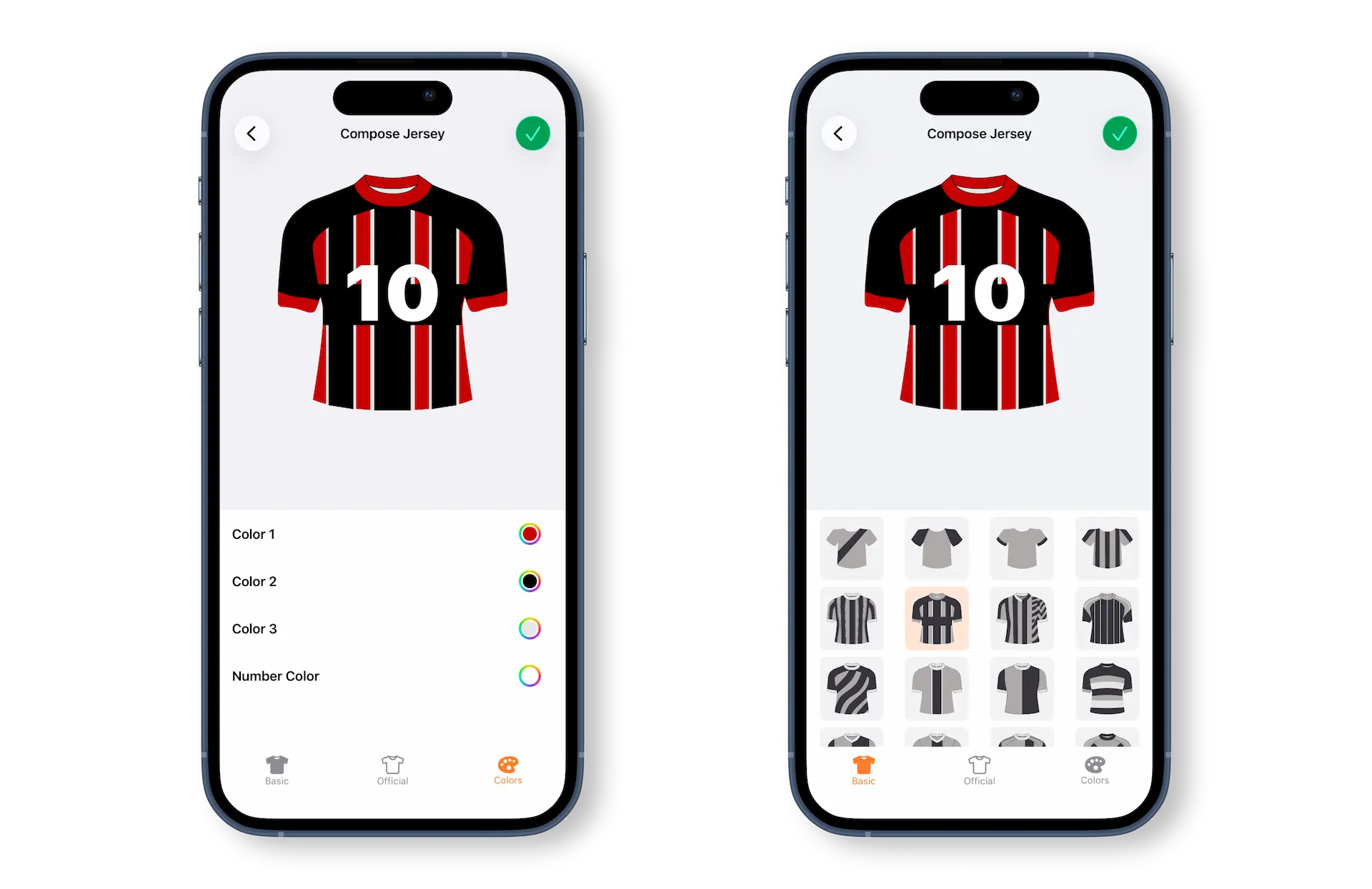 Customize jerseys and colors