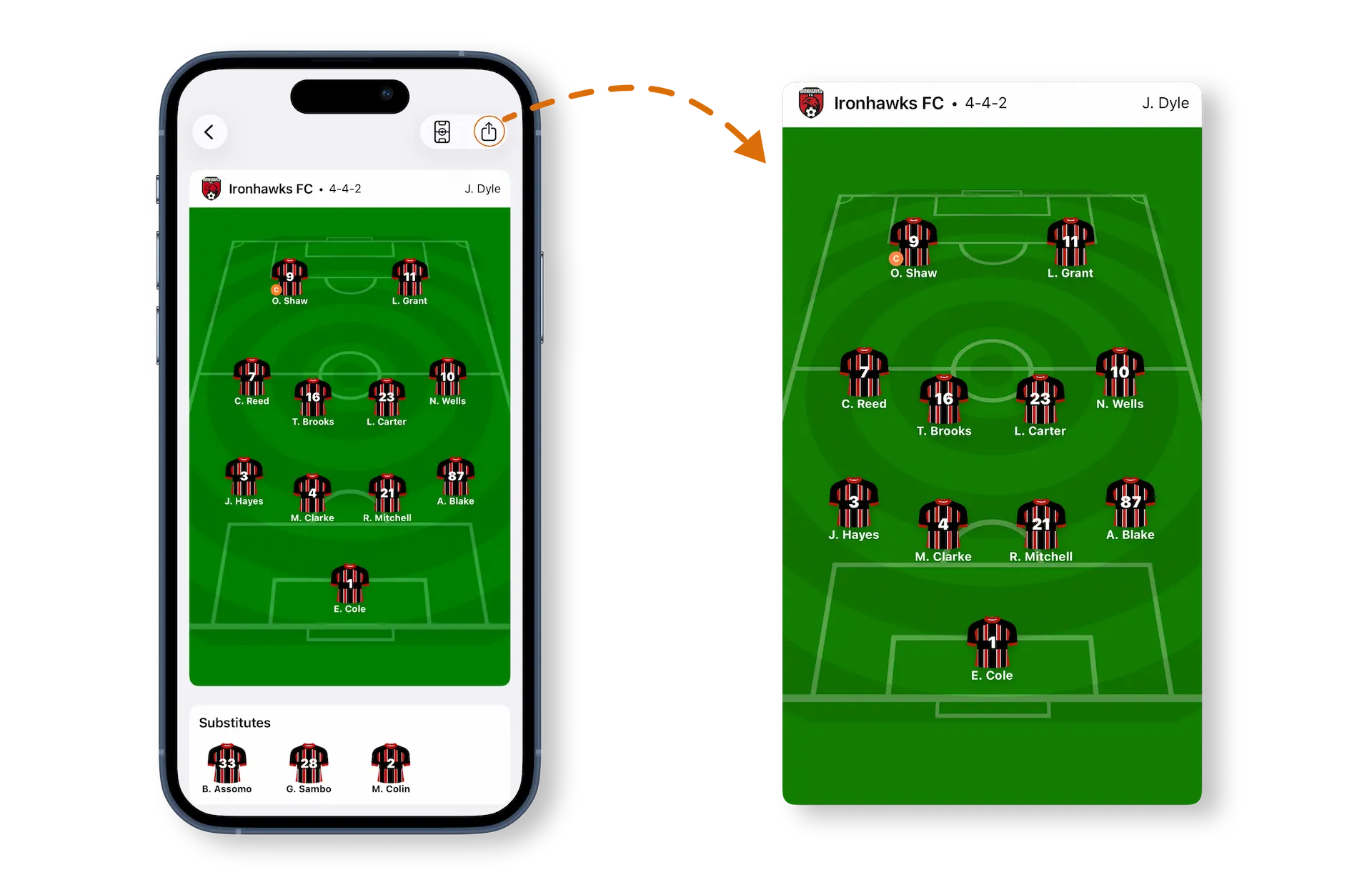Export the team sheet and announce it